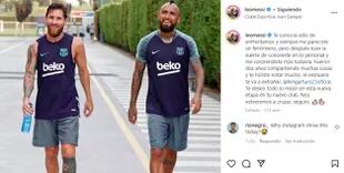 Messi y una muestra de afecto con Arturo Vidal cuando jugaban en Barcelona