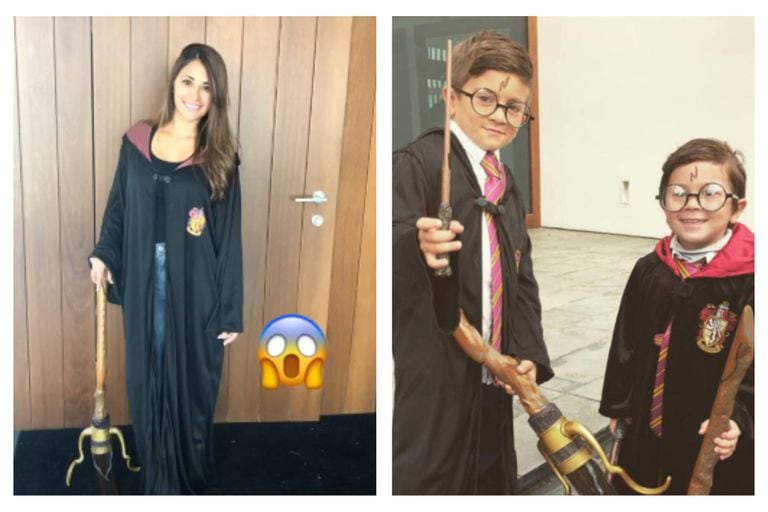 Antonela y los chicos disfrazados de Harry Potter hace algunos años
