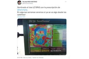 El ingeniero agrónomo Nicolás Ríos Centeno compartió la imagen de la pantalla de monitoreo de siembra con el rostro de Leo Messi
