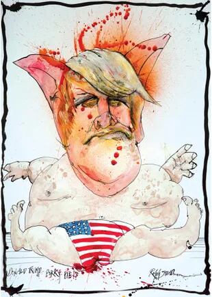 Donald Trump como un cerdo bebé, ilustración de 2015, el año que asumió la presidencia