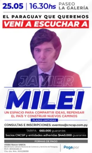 La Cámara de Servicios de Paraguay promocionó la llegada de Javier Milei.