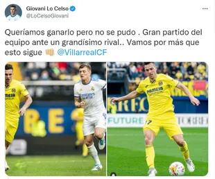 El posteo de Lo Celso tras el empate de Villarreal ante Real Madrid (Foto: Twitter)