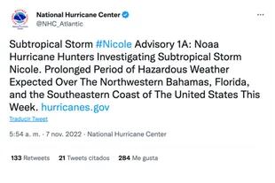 Nhc Warns About Nicole'S Passing In Florida