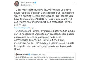 Bolsonaro ninguneo a Mark Ruffalo tras sus acusaciones (Foto: Twitter @jairbolsonaro)