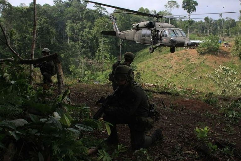 Colombian security forces during an anti-drug operation.  Colombia is the number one exporter of cocaine, followed by Peru 