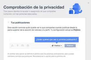 Una de las pantallas de la herramienta Comprobación de Privacidad de Facebook