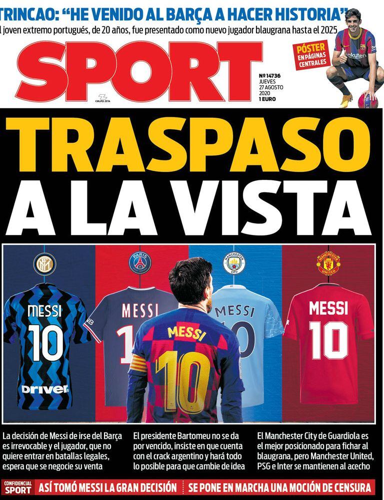La portada de Sport, con Messi ya enfocado en otras camisetas para su futuro