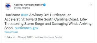 La actualización de información del Centro Nacional de Huracanes de Estados Unidos