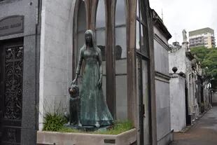 La estatua de Liliana Crociati y su perro Sabú en la actualidad