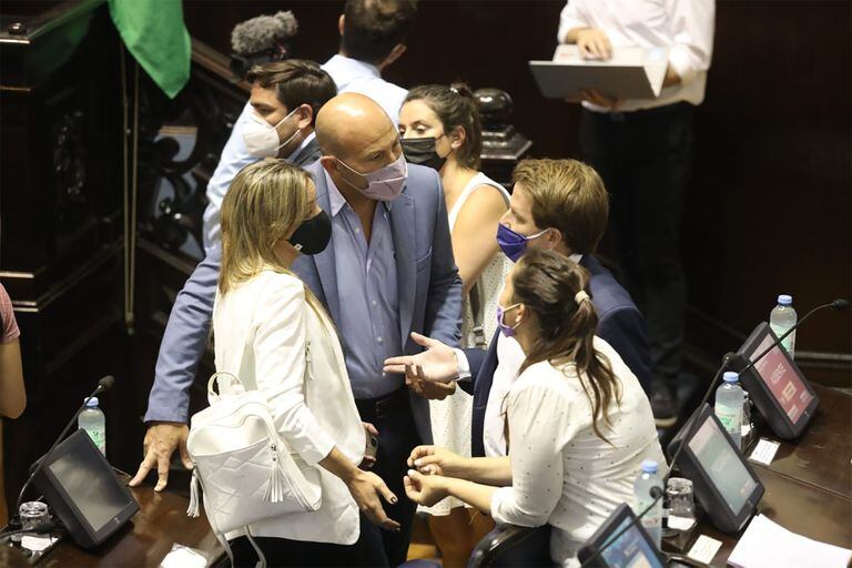 Diputados de Juntos por el Cambio en  la sesión de la Legislatura bonaerense donde se aprobó el permiso a otra reelección de los intendentes