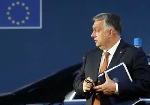 Hungarian Prime Minister Viktor Orbán in Brussels on October 22, 2021.  (Olivier Hoslett, Poole Photo via AP)