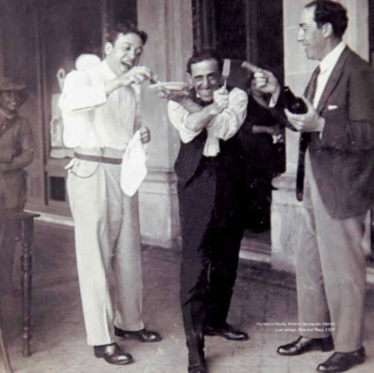 Florencio Sturla, Benito Quinquela Martín y un amigo, en Mar del Plata, 1927