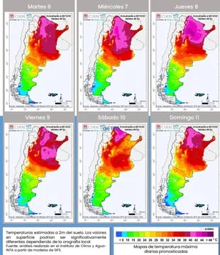 Los mapas con el pronóstico de temperaturas máximas para los próximos días