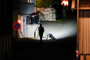 Un policía noruego en la escena del ataque, en Kongsberg. Photo: Håkon Mosvold Larsen//dpa