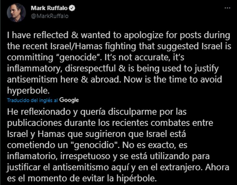 Las disculpas públicas de Mark Ruffalo
