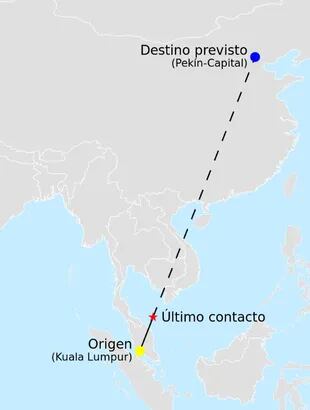 The route taken by Malaysia Airlines MH370