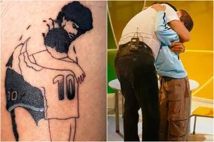 Fue a Agrandadytos y se tatuó la imagen de su abrazo con Maradona