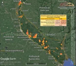 Los focos de calor en el Delta del Paraná
