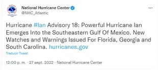 Florida, Georgia and South Carolina are at risk, the US National Hurricane Center has declared.