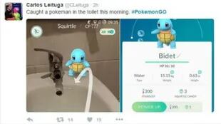 Las criaturas aparecen en todas partes. "Atrapé un Pokémon en el baño esta mañana", dice este tuit