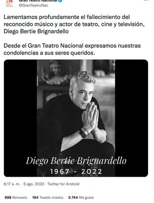 Lamentan el fallecimiento de Diego Bertie