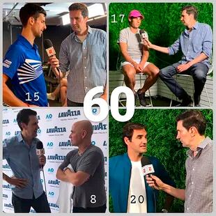 En Australia 2019 se entrevistó con Djokovic, Nadal, Agassi y Federer; entre los cuatro suman 66 certámenes de Grand Slam ganados.