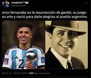 Usuarios de Twitter comparan la sonrisa de Carlos Gardel con la de Enzo Fernández