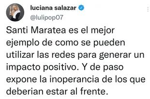 Luciana Salazar apuntó hacia los dirigentes políticos y le dedicó un mensaje a Santi Maratea