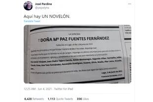 El periodista José Pardina publicó el aviso fúnebre del diario local que enseguida se hizo viral en Twitter