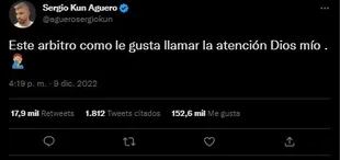 El tuit de Sergio "Kun" Aguero contra el árbitro de Argentina vs. Países Bajos