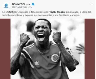 La CONMEBOL se hizo eco del fallecimiento de Freddy Rincón