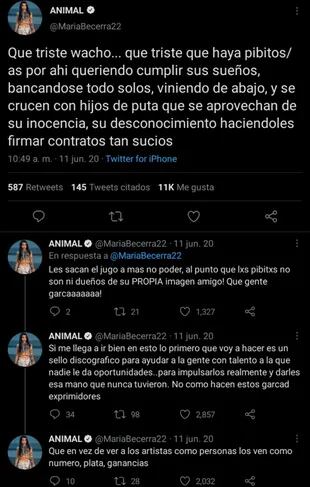 Los tuits de María Becerra sobre la situación legal de Paulo Londra en 2020 