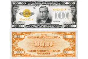 El billete de US$100.000 con la imagen de Woodrow Wilson