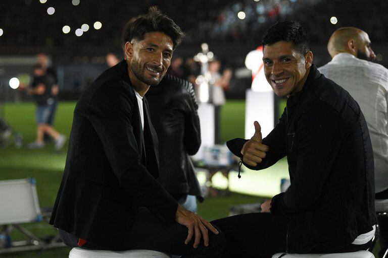 Milton Casco y Enzo Pérez, dos de los campeones en Madrid, durante la celebración por el tercer aniversario de la final de la Copa Libertadores ganada a Boca.