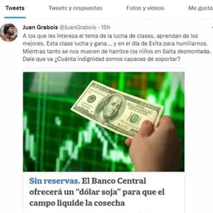 El tuit de Juan Grabois contra la aplicación del llamado "dólar soja"