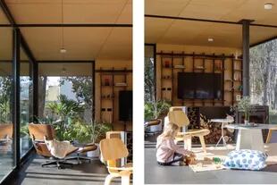 La poltrona y la sillita 'plywood', dos clásicos de Eames, vienen de la casa anterior de los dueños. Mesa baja (números primos).