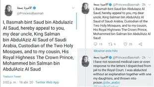 En abril de 2020, trece meses después de su secuestro, la princesa Basmah apareció en Twitter pidiendo piedad a su tío, el rey Salman, y también a su primo, el temido MBS. Los mensajes duraron un suspiro en las redes ya que fueron misteriosamente eliminados.