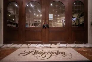 Sandbags At The Door Of A First Class Hotel, As A Precaution Against The Severe Storm That Hit California A Few Days Ago
