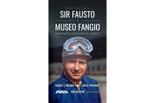 Flyer homenaje a Juan Manuel Fangio en Ufo Point