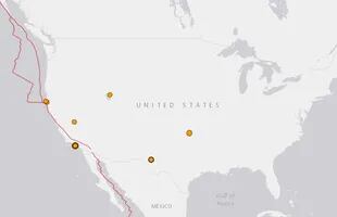 Mapa que muestra los últimos sismos de magnitud importante registrados en Estados Unidos
