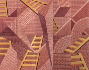 Las escaleras doradas(1991), políptico de Edgardo Giménez, en Fundación Proa