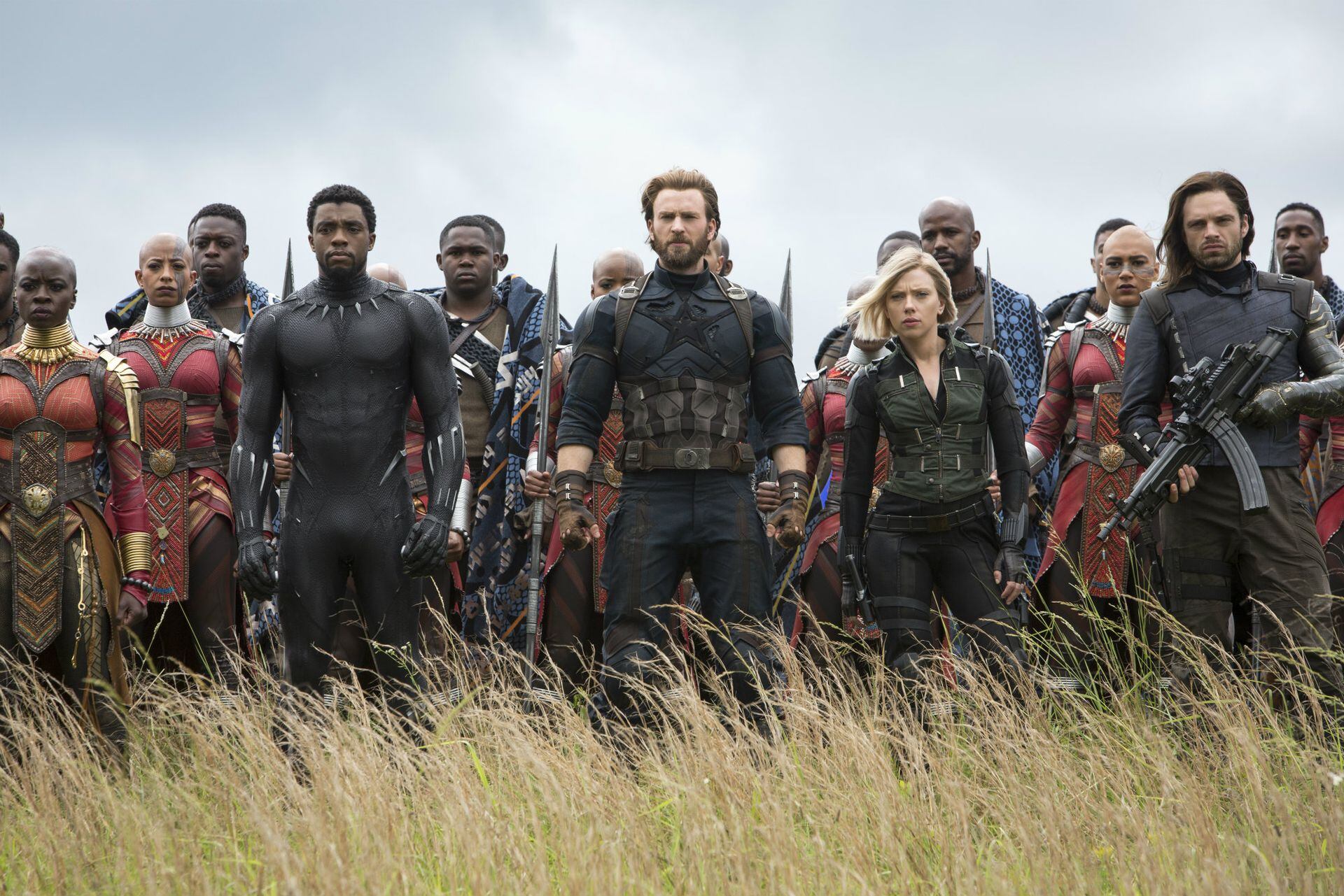 Pantera Negra, Capitán América, Black Widow y el Soldado del Invierno, en una escena de Avengers: Infinity War
