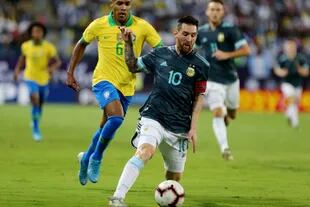 Messi, en el amistoso ante Brasil del año pasado, que la selección argentina ganó 1-0