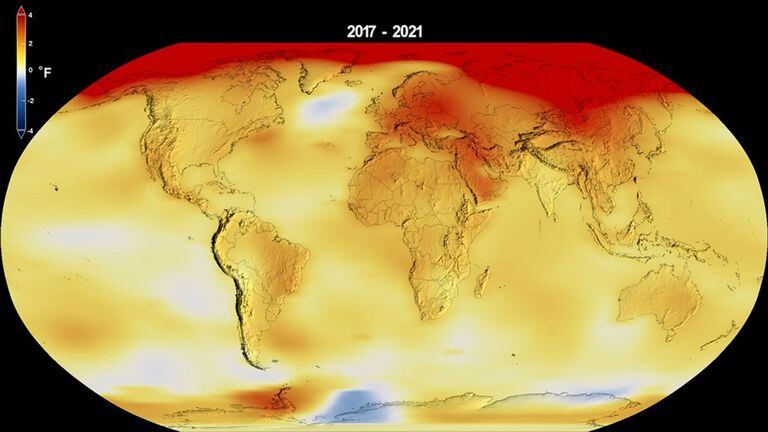 13-01-2022 Esta imagen muestra las anomalías de temperatura global en la superficie del planeta en 2021.En regiones como el Ártico se pueden observar temperaturas más altas de lo normal, mostradas en rojo. Las temperaturas más bajas de lo normal se muestran en azul. POLITICA INVESTIGACIÓN Y TECNOLOGÍA NASA