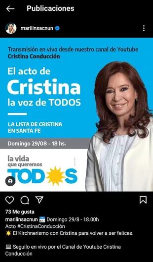 Cristina Kirchner faltó al acto virtual de apoyo a sus candidatos en Santa Fe