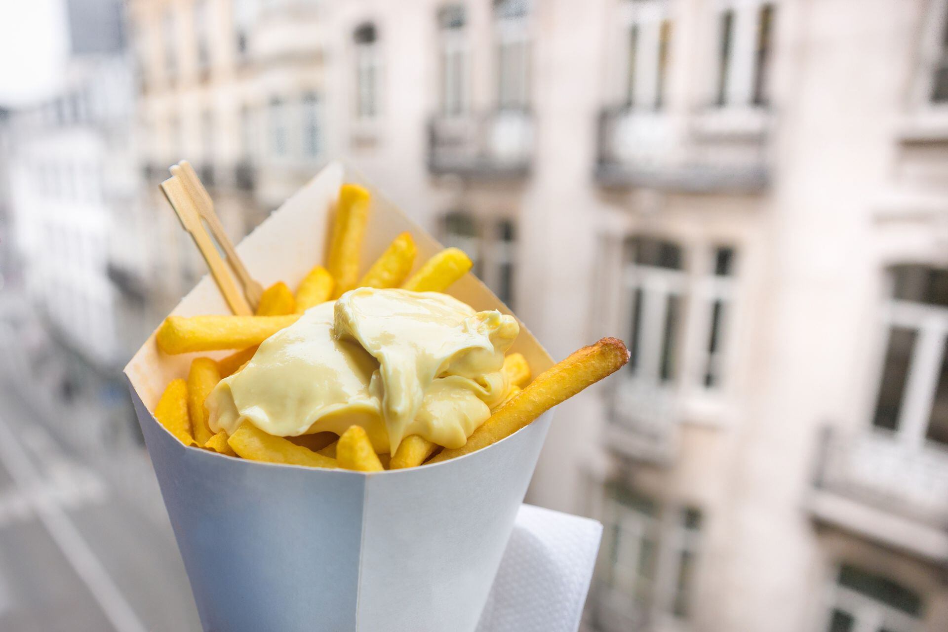 Papas fritas belgas con mayonesa, un clásico