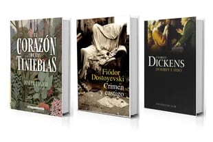 Algunas de las novelas que Craig le lee al señor Harrigan: "El corazón de las tinieblas", "Crimen y castigo" y "Dombey e hijo"
