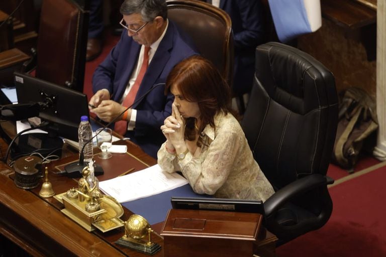 La vicepresidenta Cristina Kirchner, durante la sesión de jura de senadores