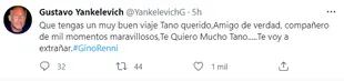 Gustavo Yankelevich confirmó la noticia de la muerte de Gino Renni en Twitter