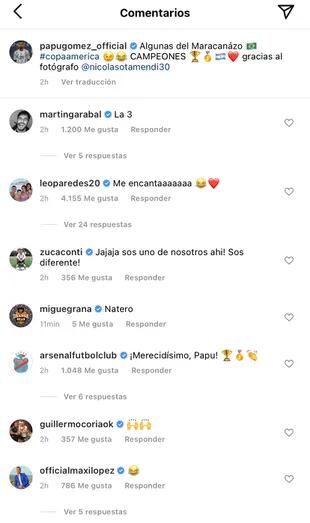 Leo Paredes, Migue Granados, Maxi López, entre otros, comentaron en las fotos del Papu